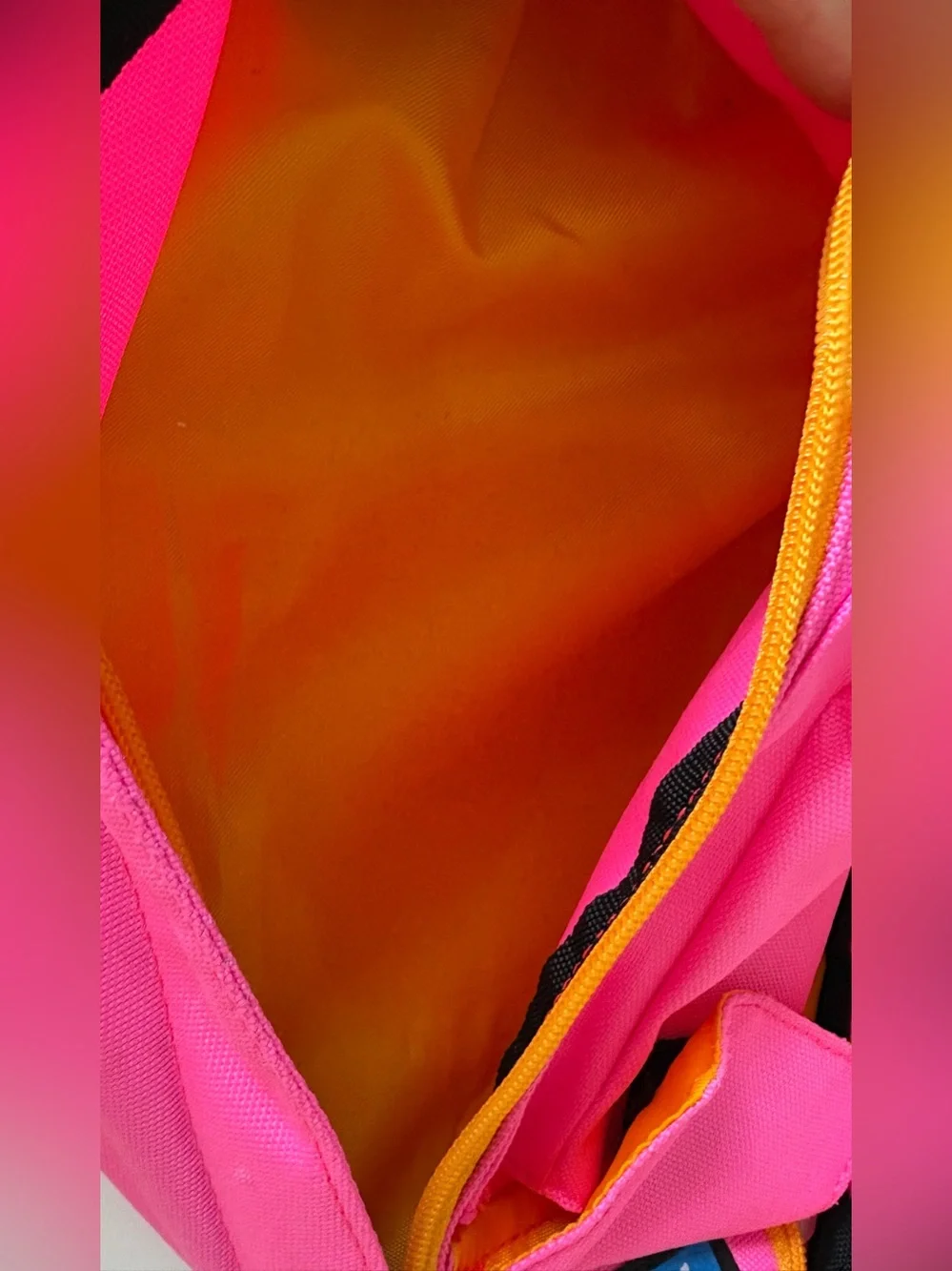 KAVU Pink Rope Sling Bag Crossbody Backpack Orange Accent Pockets